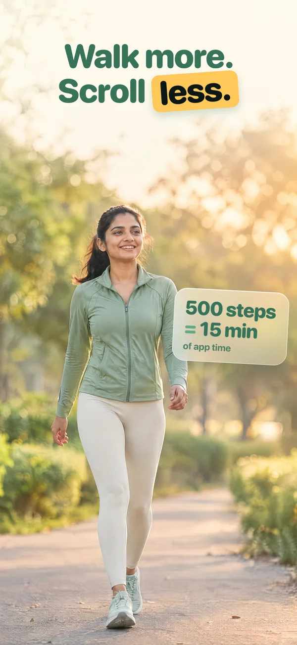 Walk more. Scroll less. 500 steps equals 15 minutes of app time