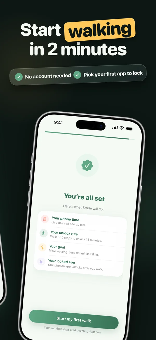 Start walking in 2 minutes: onboarding complete